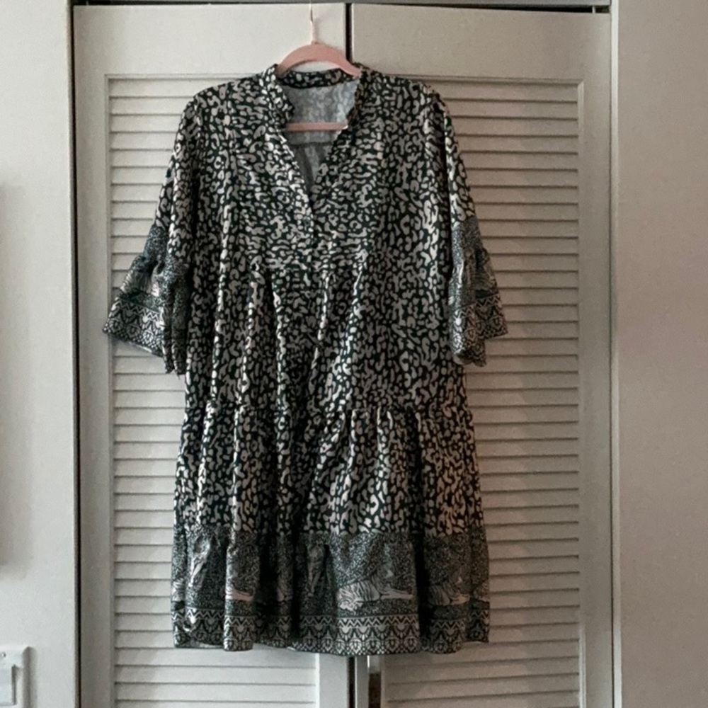 Trendy Boutique Green and White Patterned Dress